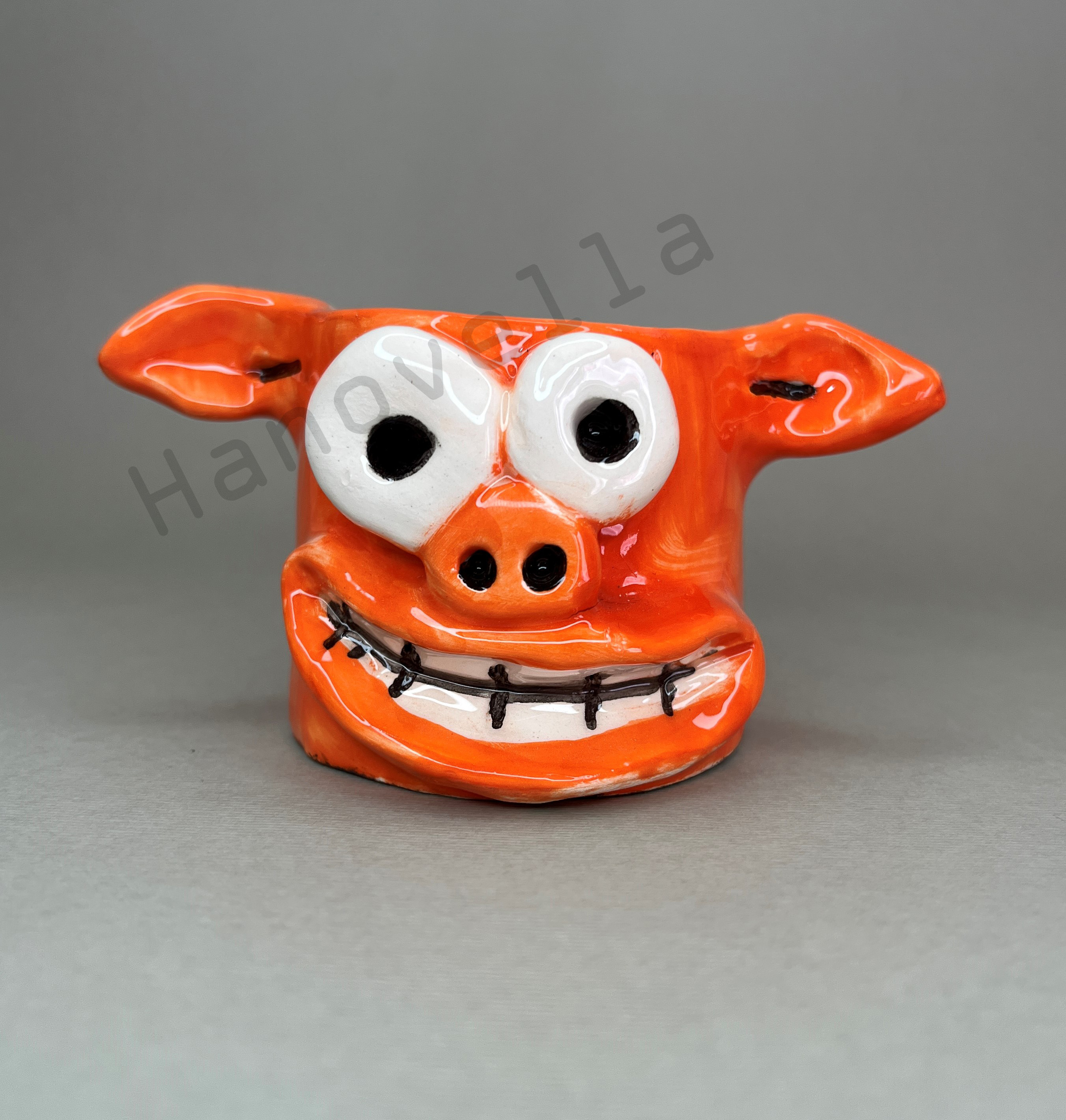 فنجان قهوه خوک نارنجی دست ساز